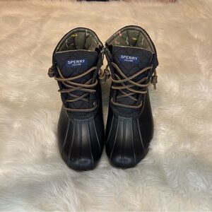 Sperry Women's Black and Tan‎ Winter Boots Waterproof Rubber Quilted Top